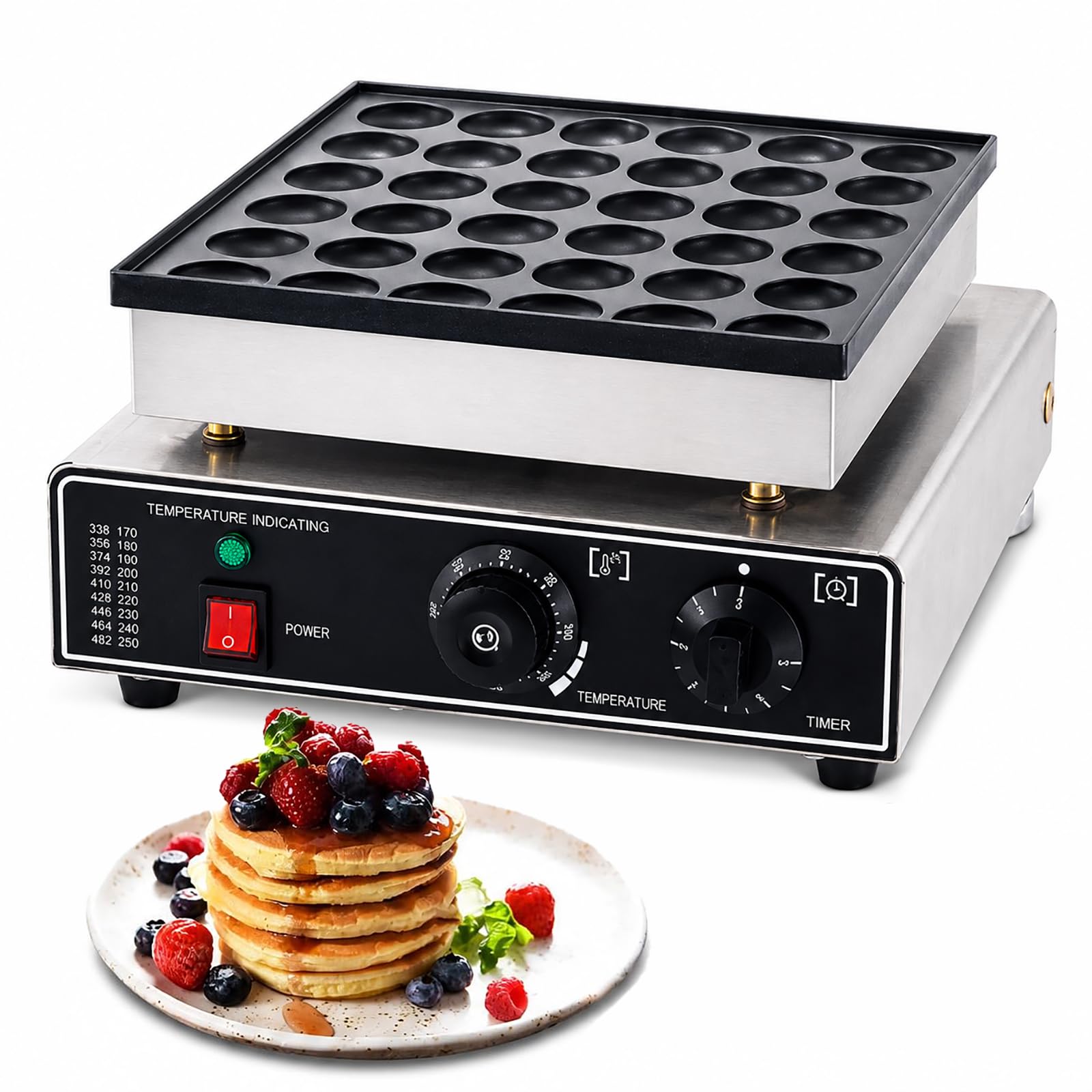 FHRKA Mini Pancakes Maker Machine, Nonstick Dutch Poffertjes Baker, Professional Waffle Iron with Independent Thermostats (36)