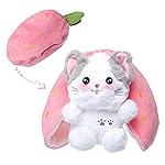 MIAODAM Cat Plush Stuffed Animals, Cute Reversible Strawberry Turn Into Cat Zip Plush, Funny Plushies Toy in A Strawberry Stuffie for Baby & Girlfriend Gift (7.8inch)