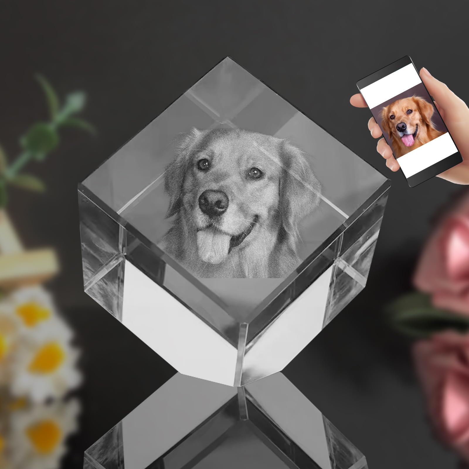 – 3D Crystal Photo, Personalized Cube Crystal Photo Frame, Customized Engraved with Your Own Photo Gift, Personalized Customized Christmas, Daddy, Mother Gifts for Him/Her, Women, Men, Mom, Dad