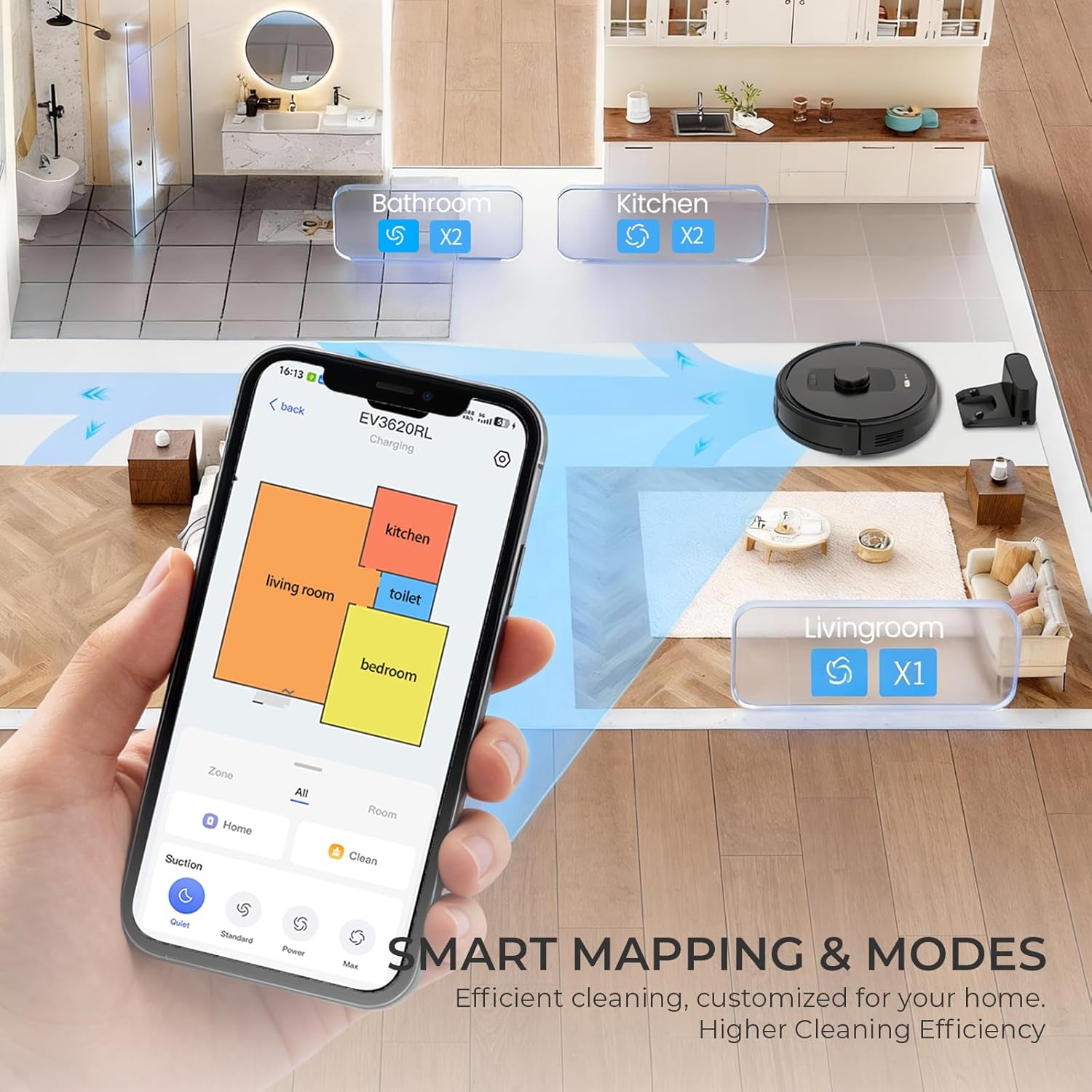 Apical Life Robot Vacuum and Mop Combo, 4000Pa Robotic Vacuum with Smart Obstacle Avoidance, 150 Min Runtime, APP/Alexa, Multi-Floor Mapping, Self-Charging for Pet Hair