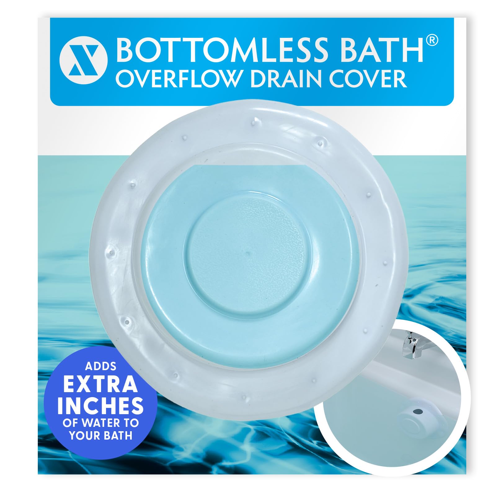 SlipX Solutions Bottomless Bath | Overflow Drain Cover for Tub | Great Gifts for Mom, Spa & Bath Accessories | Drain Block, Water Stopper Plug | Bath Essentials for Women | 4" Diameter, White