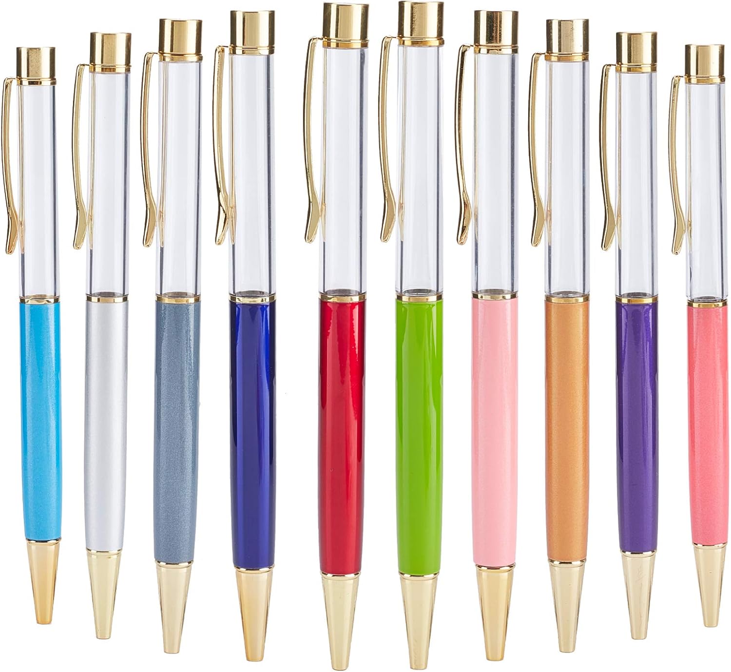 GORGECRAFT 10Pcs Empty Tube Pens Floating DIY Pens Creative Empty Ballpoint Pen Gold Cap for DIY Glitter Epoxy Resin Crystal Ballpoint Pen, 10 Colors