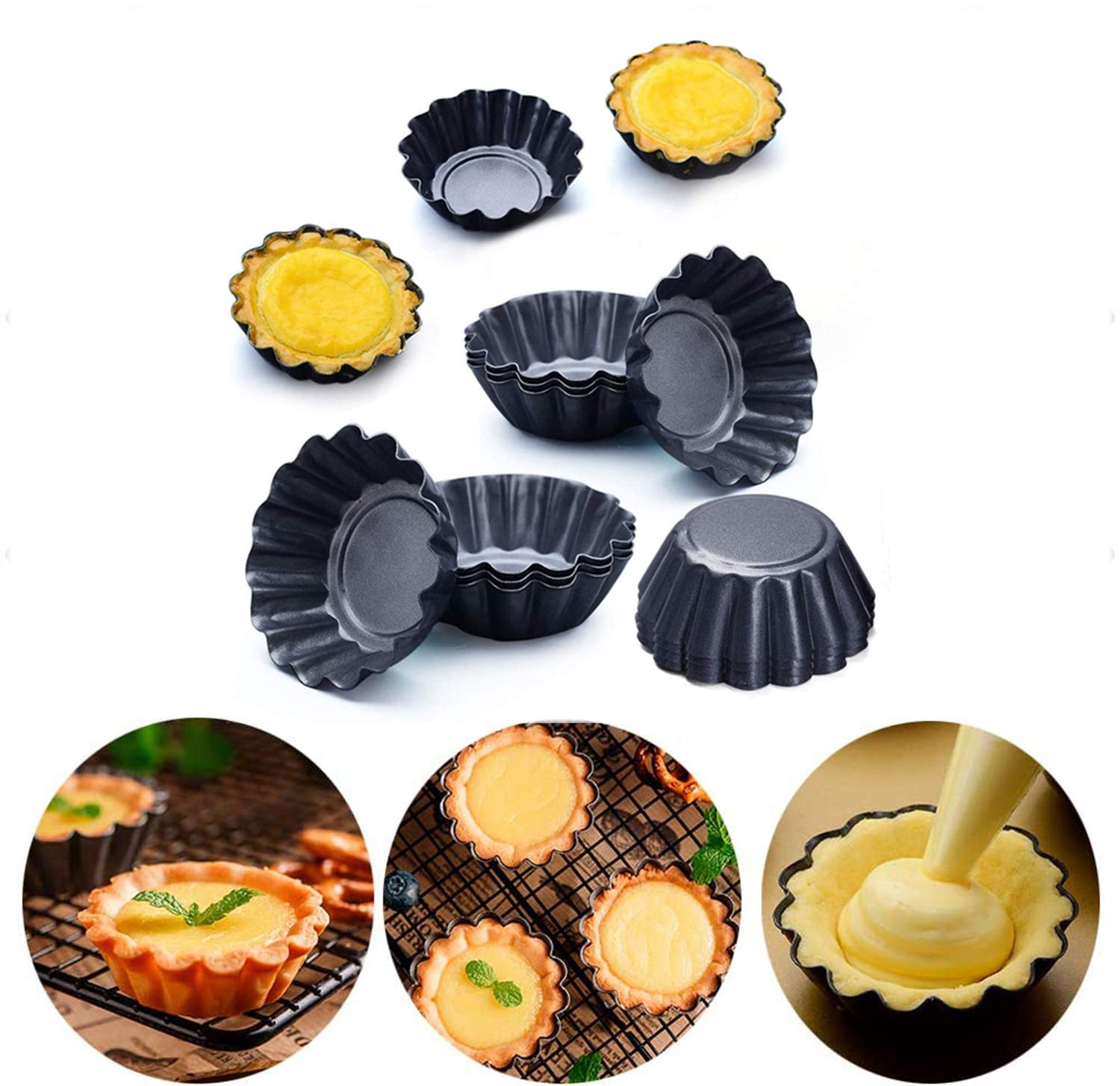 Znworld Egg Tart Mold Reusable- 6 PCS Mini Tart Pans Tart Mold Nonstick Egg Tart Mold Egg Tart Mold Carbon Steel