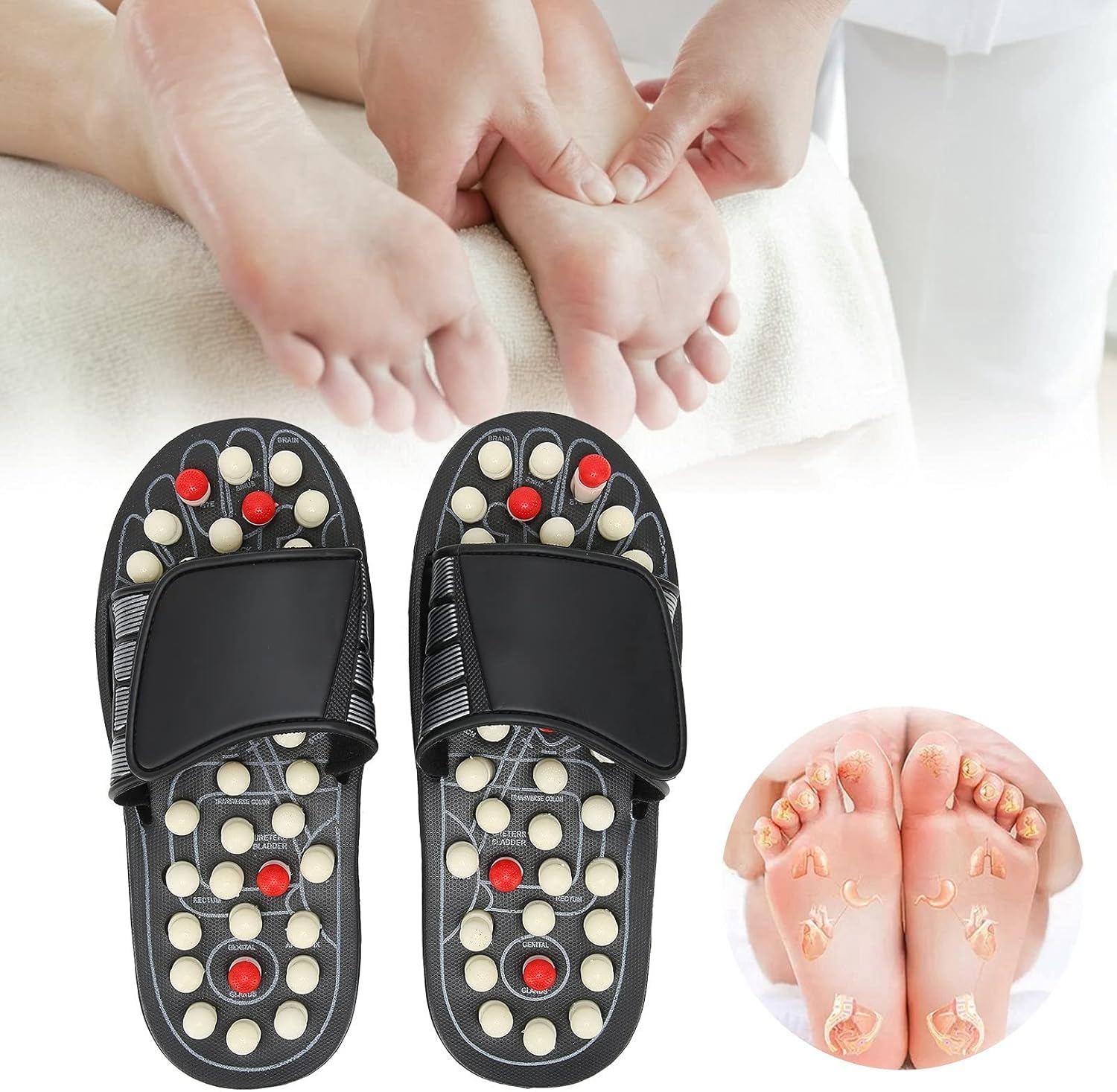 Pantoufles De Masseur De Pied Pantoufles D'Acupression Chaussons De Massage D'Acupression Chaussures De Reflexologie Pantoufles De RéFlexologie Pour La Douleur De Soulagement Du Stress Outils (42-43)