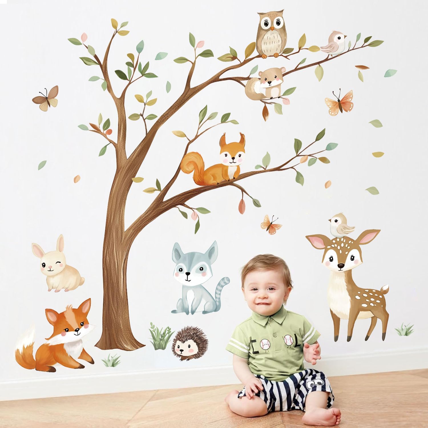 Magical Woodland Animals Wall Stickers,Forest Tree Wall Decal for Baby Nursery Kids Bedroom Nature Themed Decor