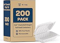 Vista 11 de TIYA - Recipientes de comida Clamshell color blanco, paquete de 150 unidades, 8 x 8 pulgadas, recipientes para llevar, plástico para microondas