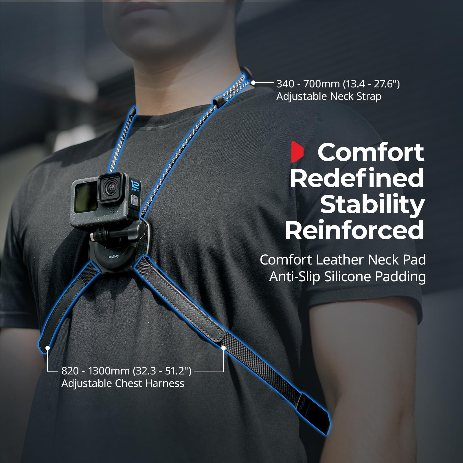 SMALLRIG Supporto magnetico da collo per action cam, supporto da collo a sgancio rapido per GoPro Hero 13/12/11/10/9, per DJI Osmo Action 5 pro/4/3, per Insta360 Ace Pro 2 - 5360