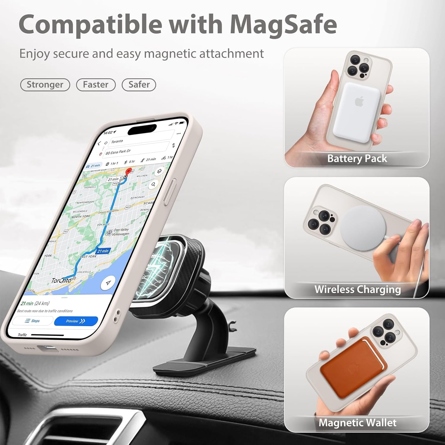 GolbinBox 360° Spin Magnetic Stand for iPhone 14 Pro Max Case, [Compatible with MagSafe], [Full Camera Protection] [16FT Military Drop Protection], Slim Translucent Matte Phone Case,Stone