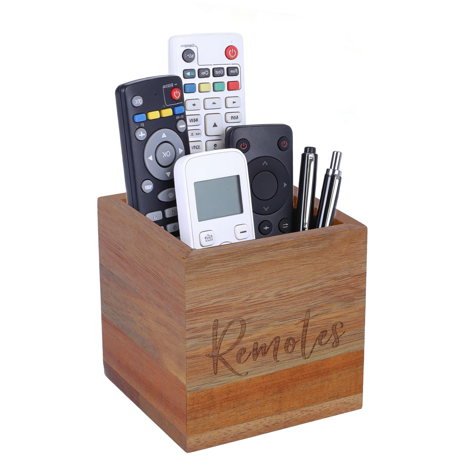 Punorric Wooden Remote Control Holder - TV Remote Holder & TV Controller Holder, Solid Wood Desk Organiser Tidy for Remotes/Stationery/Cosmetics, Living Room/Bedroom/Office