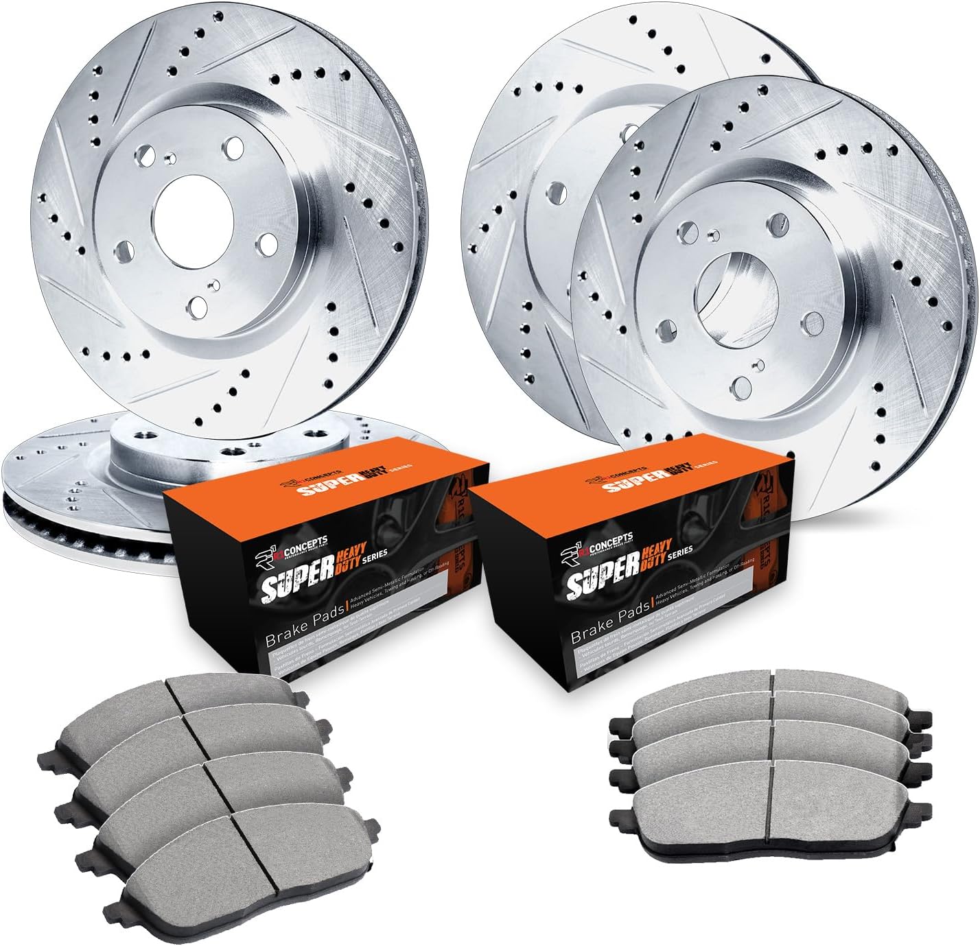 R1 Concepts Brake Kit For 2016-2021 Lexus LX570, Toyota Land Cruiser; 2008-2022 Toyota Sequoia| Front and Rear Drilled Slotted Brake Rotors| Super Duty Brake Pads and Rotors Kit
