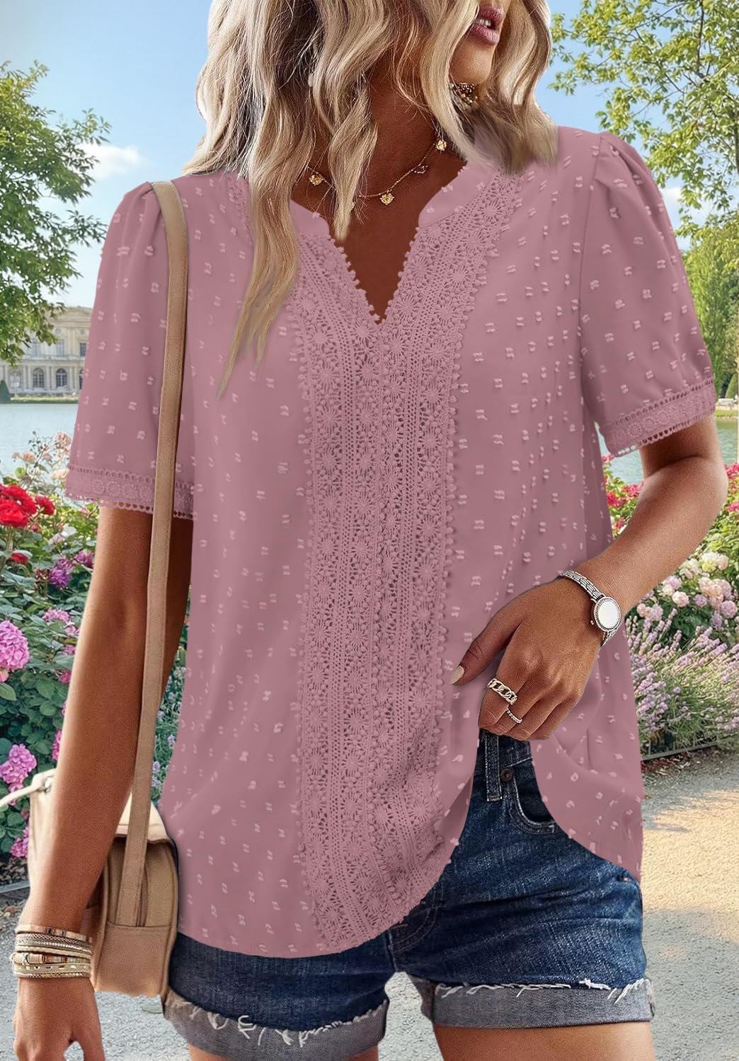BETTE BOUTIK Women Short Sleeve Boho Tops Summer Dressy Casual Shirts Trendy Western Blouses - Image 2
