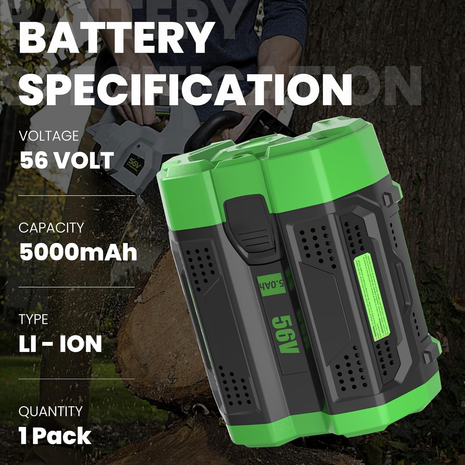 2 Packs 5000mAh High Capacity Replacement for EGO 56V Lithium-ion Battery Compatible with EGO 56 Volt 5.0Ah Battery BA2800T BA4200T BA1400 BA5600T LB6504 LB5804 LB6500 LB4800 Power Tools(Green)