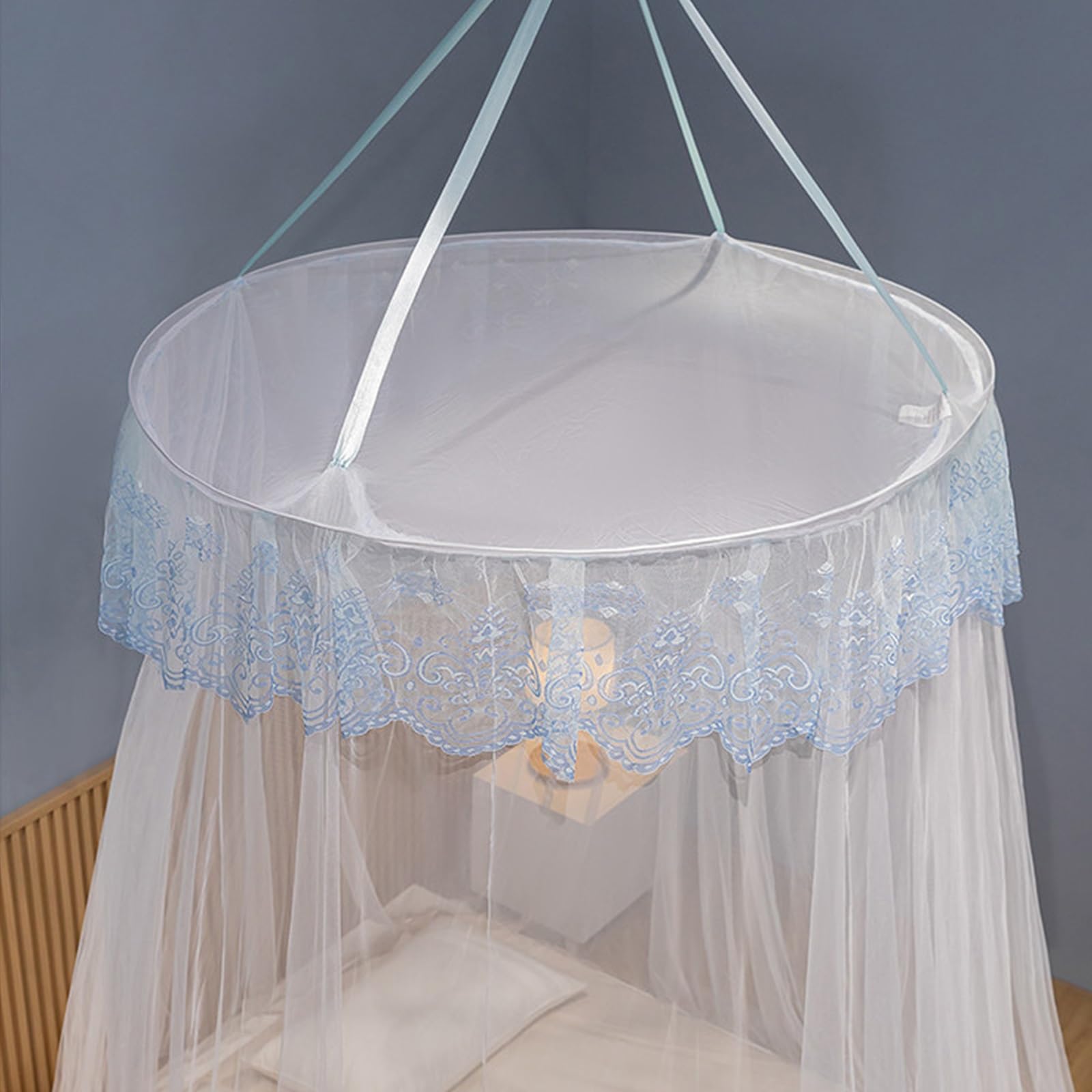 SARKEY Transparenter Netz Kuppel Bettvorhang,Prinzessinnen Betthimmel,luxuriöse Spitze,Runde,Eleganter,Einzel,Doppel,Queen,Für Erwachsene,Hochzeit Dekoration
