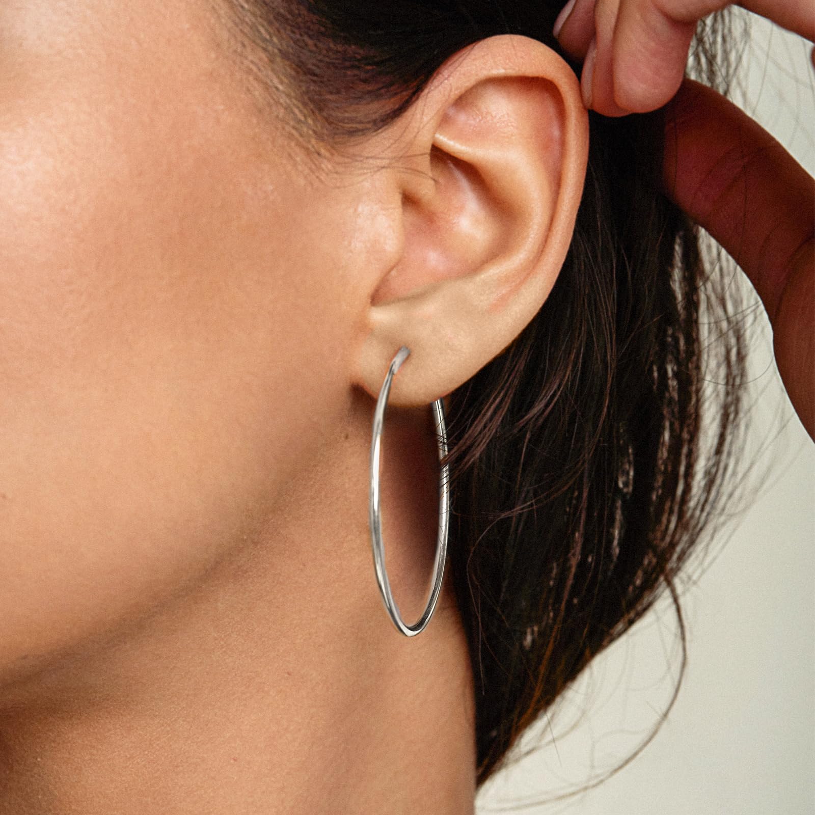 EDELIND Pendientes Aro Grandes finos 40mm 18K/750 14K/585 9K/375 Oro blanco Criollas grandes mujer, ancho 2 mm Aretes de oro puro con Caja de regalo de joyería
