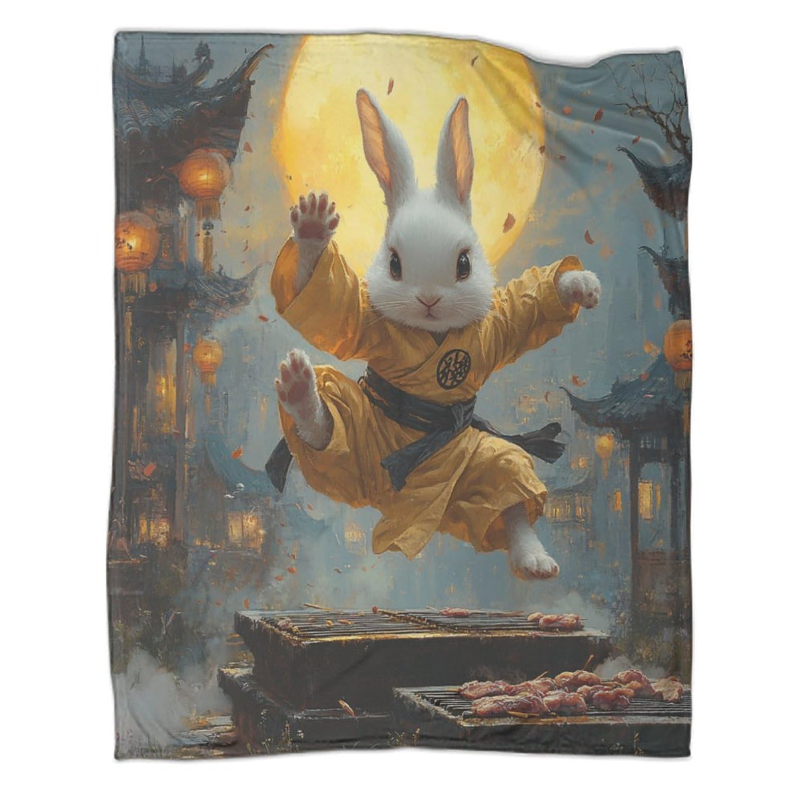 Couverture en flanelle Kung Fu Lapin 180x200cm plaid polaire canapé