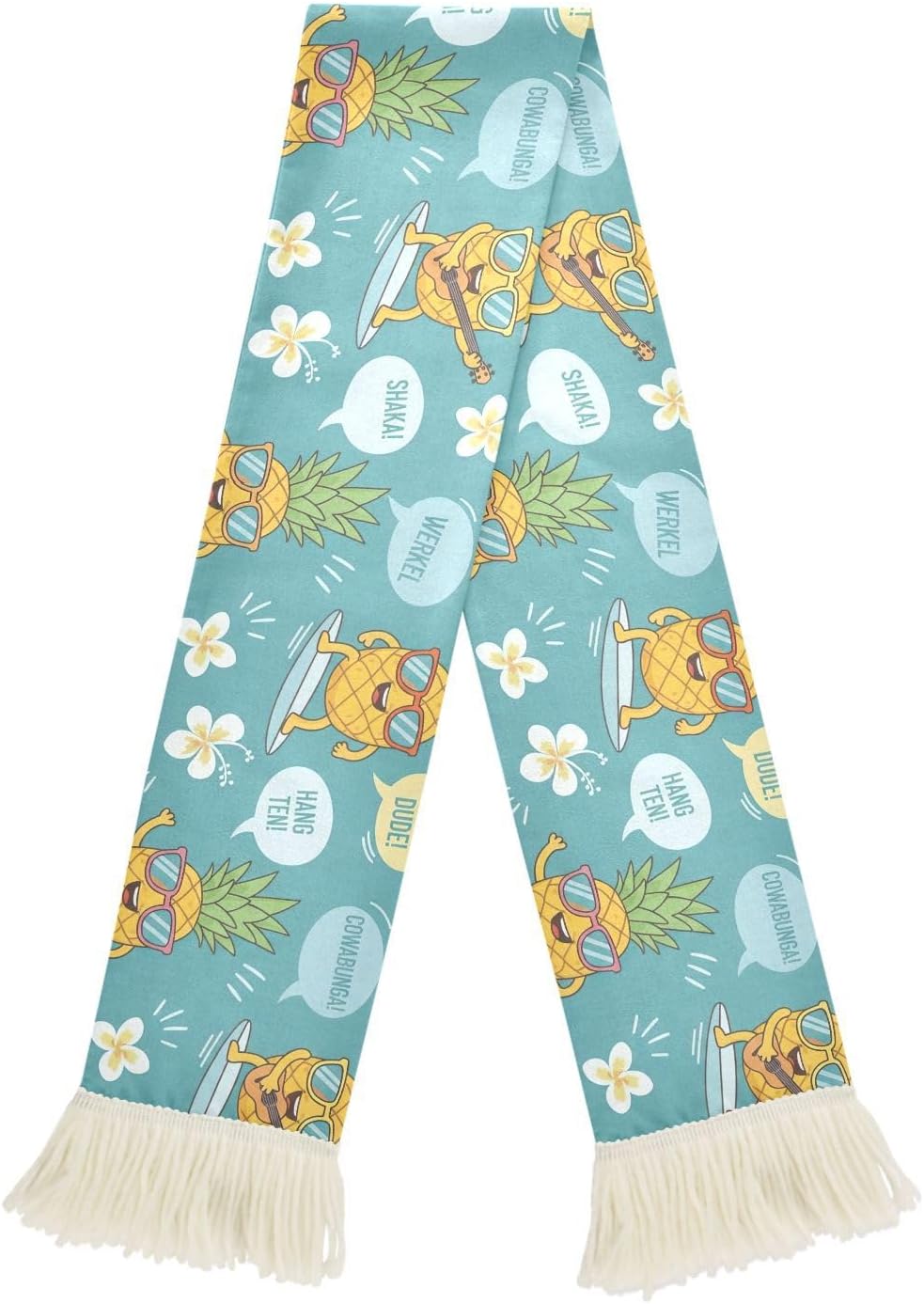CHIFIGNO Cartoon Pineapples Teal Sports Fan Scarf Towel, Soft Absorbent Polyester Rally Scarf for Soccer Fans, Quick Dry Cheering Banner