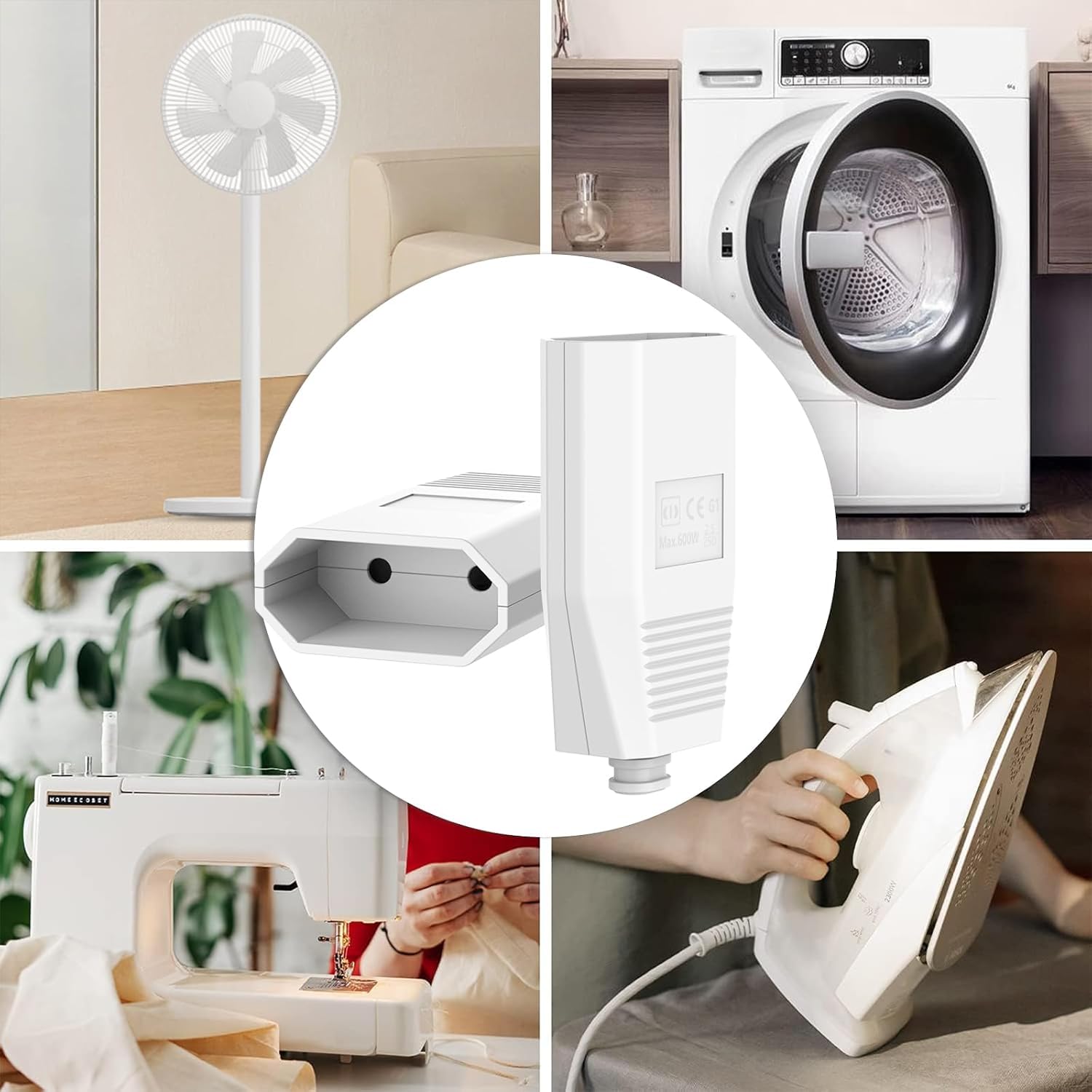 4 conectores europeos, planos, 250 V, IP20, de goma, color para enchufe Schuko, con protección contra torceduras, enchufes planos Schuko, enchufe plano de protección de contacto (4, blanco)