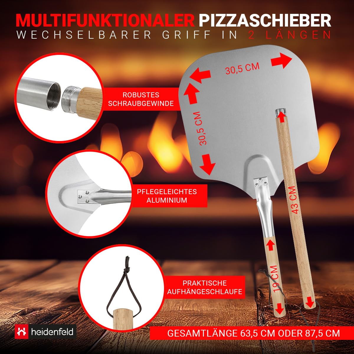 5in1 Pizza Set | Pizzastein für Backofen & Gasgrill - 2in1 Pizzaschieber - Pizzaschneider - Rezeptbuch - Pizza Zubehör - Pizzaschaufel - Pizzamaker - Pizza Stein aus Cordierit - Geschenkset (5in1)