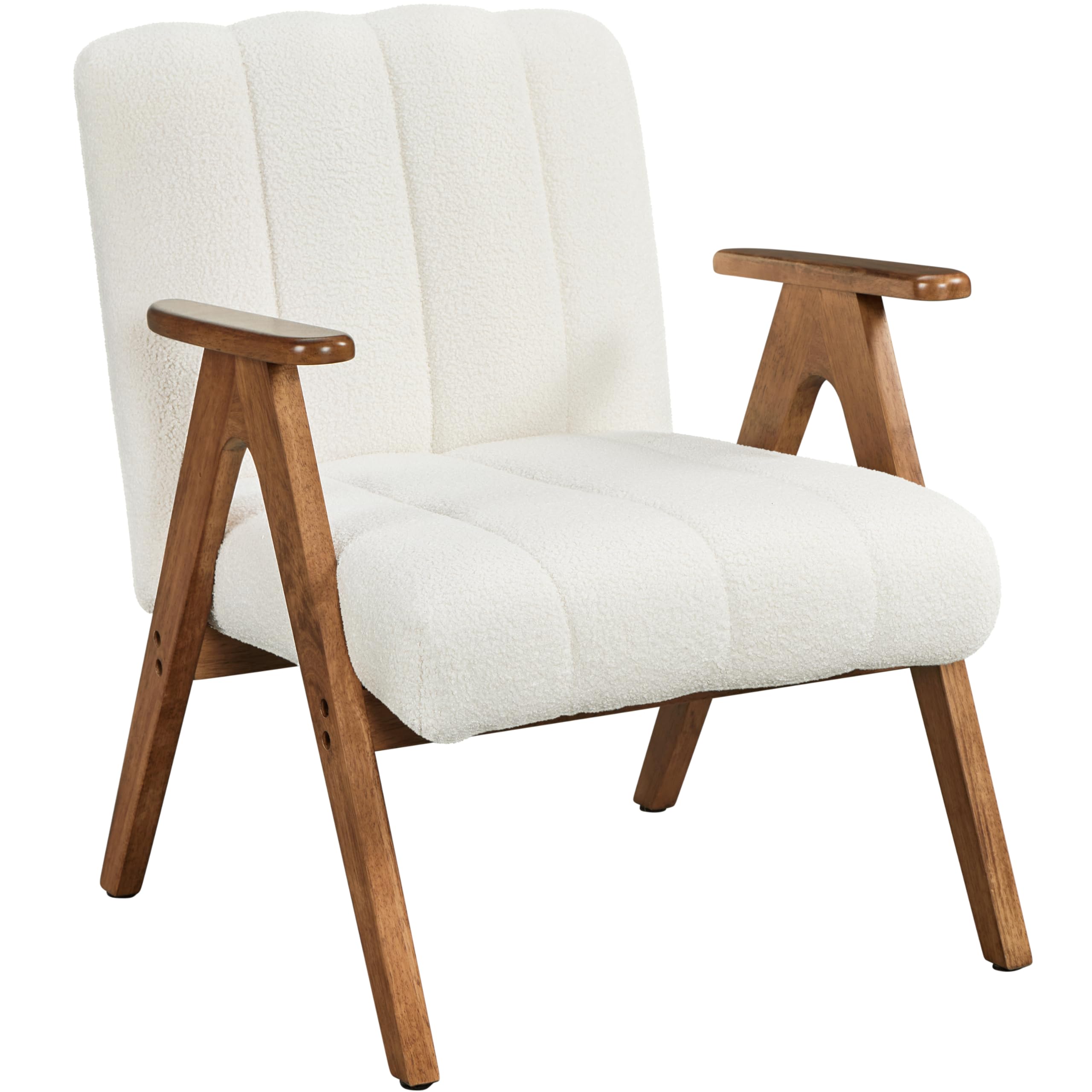 Yaheetech Poltrona Imbottita da Salotto Moderna Poltrocina in Tessuto Bouclé Sedia Gambe a V in Legno 60,5 × 68,5 × 73 cm per Angoli di Lettura Soggiorno Camere da Letto Bianco