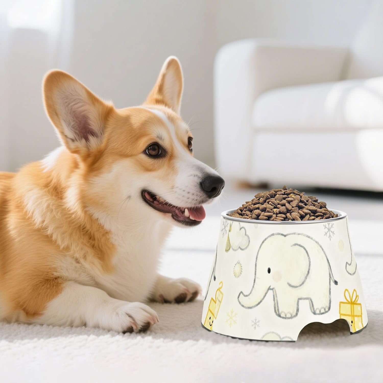 Cute Elephant Baby Yellow Snowflake Christmas Pets Food Bowls Non Slip Stainless Steel Cats Basic Bowls for Loving Pet Comfort Feeding Plato para Perros