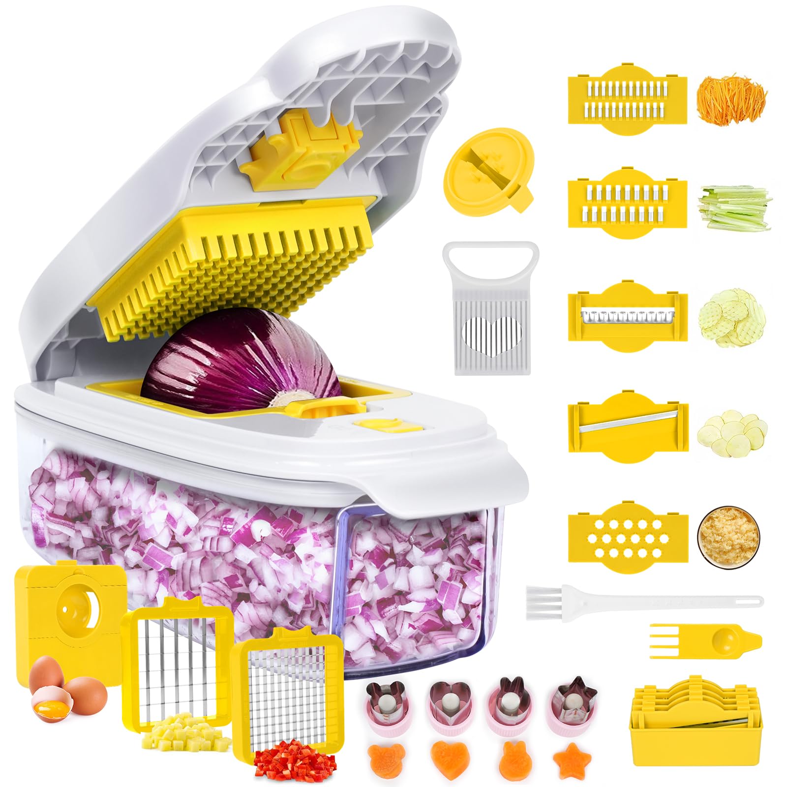 Vegetable Slicer with Wave Blade for Instagram Food Styling (White & Yellow 13 in1)