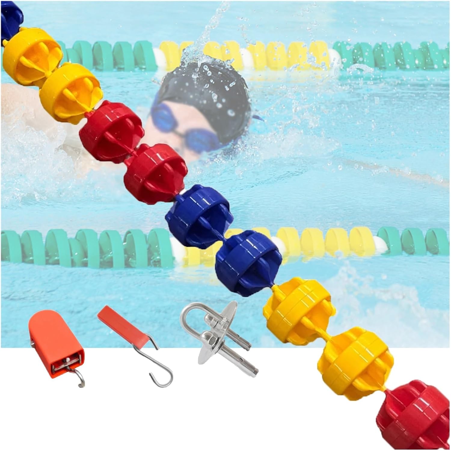 Swimming Pool Lane Dividers - 15 cm Diameter Safety Rope & Buoy Set with Hooks for Enhanced Pool Safety & Organization - Ideal for Competitive Swimming and Training