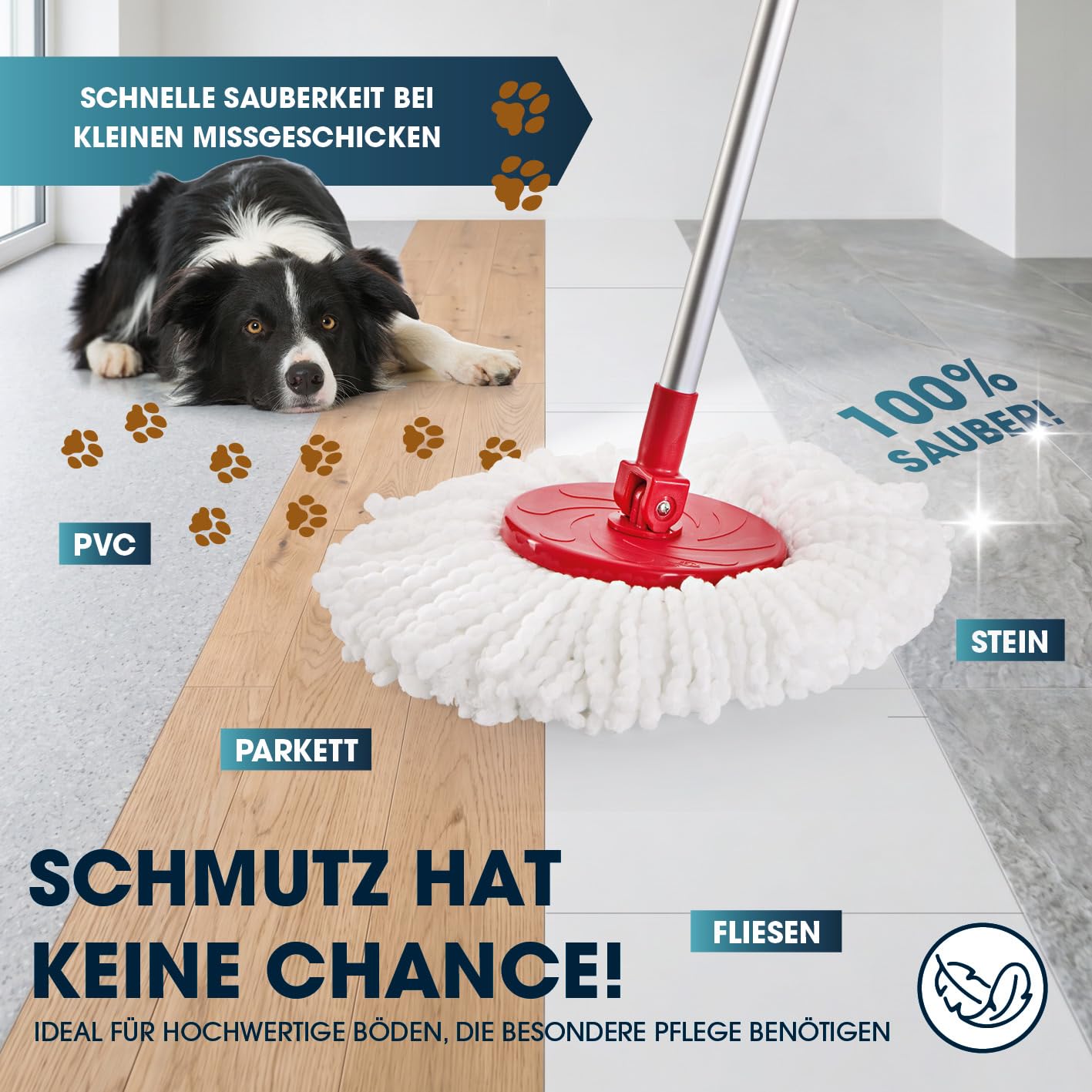 CLEANmaxx Zestaw mopa Power + 2 zapasowe ściereczki – mop do podłogi i wiadro do czyszczenia