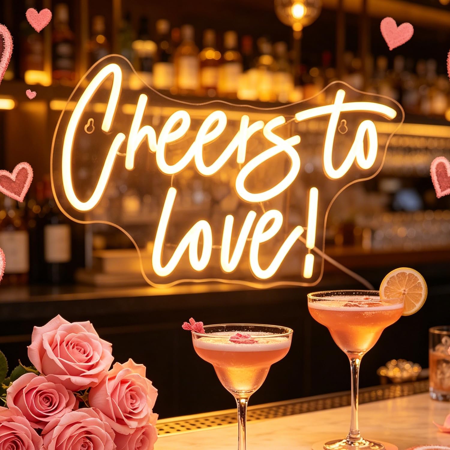 QiaoFei Insegna al neon con scritta "Cheers To Love", alimentata tramite USB, con interruttore dimmer, luci al neon per stanza, casa, bar, feste, finestre, soggiorno, decorazione da parete per