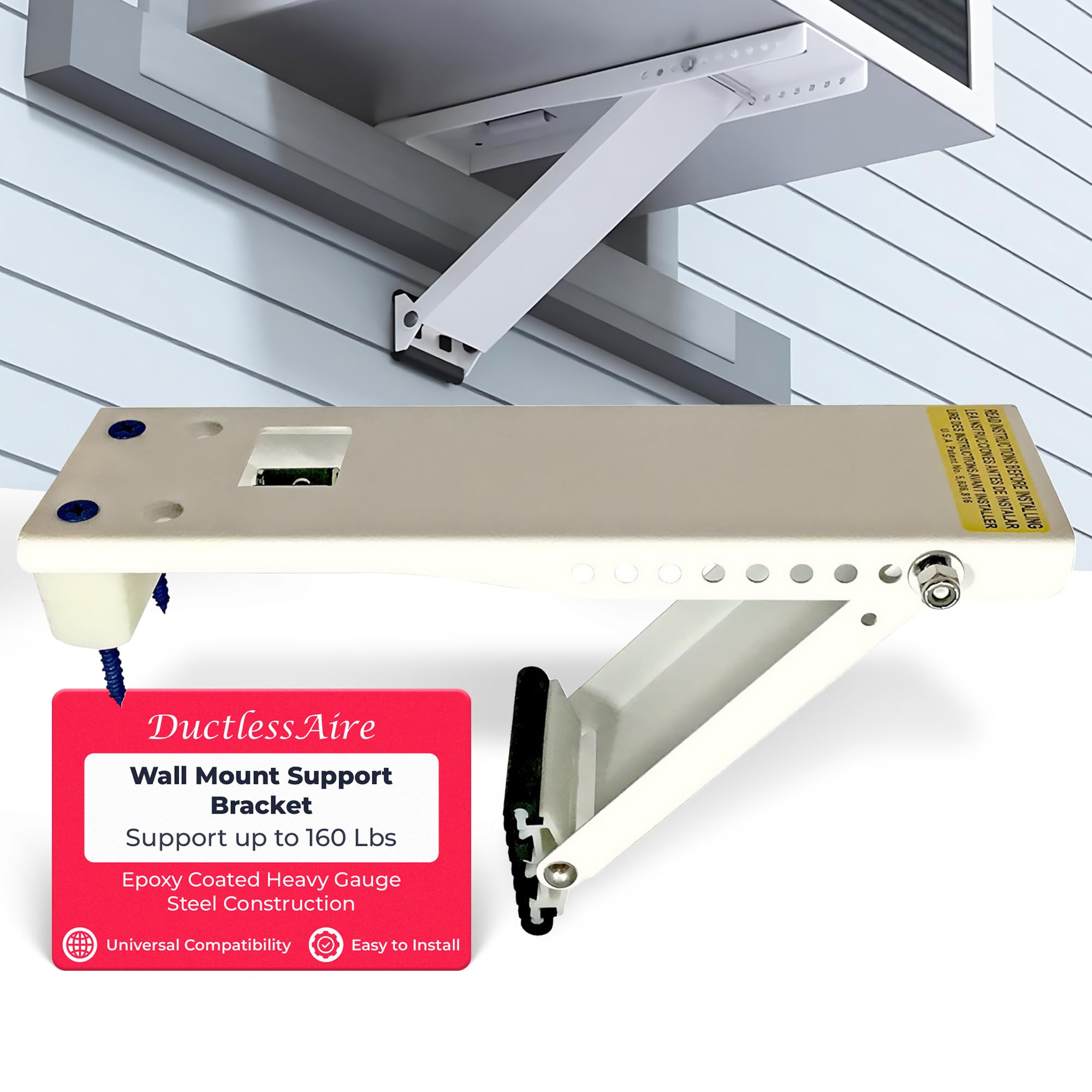 DuctlessAire DA-160 Wall Mount Support Bracket - Heavy Duty Air Conditioner Support Brackets - Air Conditioner Window Unit, Mini Split, HVAC Brackets - Outdoor Wall Mounted Window AC Bracket (160 lbs)
