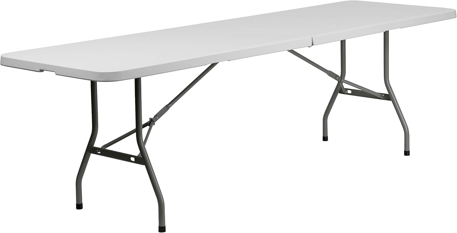 Flash Furniture Kathryn 8-Foot Bi-Fold Granite White Plastic Banquet and Event Folding Table with Carrying Handle