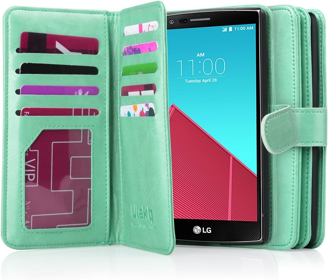 LG G4 Case, ULAK Multi Card Wallet Wallet Case with 9 Credit Card Slots + Synthetic Leather Construction for LG G4 (5.5" inch) 2015 Release Mint Green