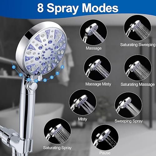 Miniatura 2 de Cabezal de ducha desmontable de 10 modos de alta presión con portátil, cabezal de ducha con interruptor de pausa de encendidoapagado, filtros