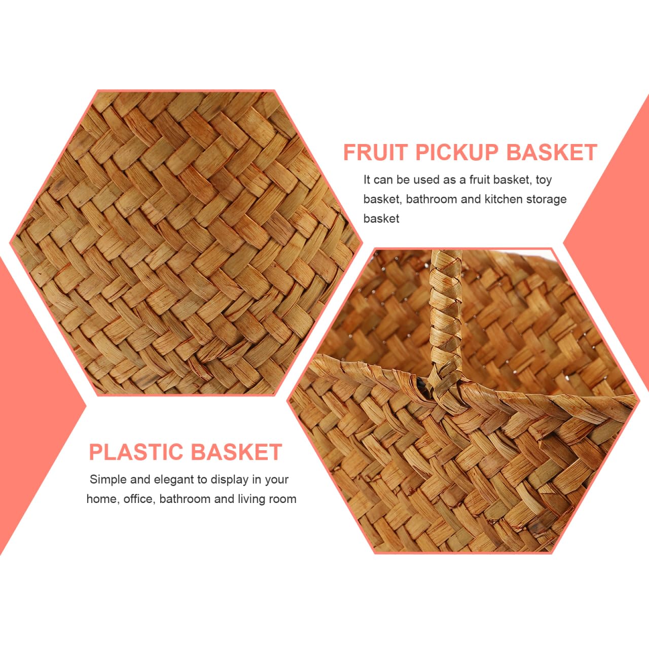 Panier d'épicerie en rotin, sac de plage, panier de fruits tissé, panier de pique-nique avec poignées, panier d'aquarium, panier de rangement, sac de rangement manuel avec paille