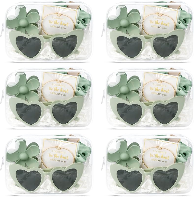 DEEKA Conjunto com 6 nécessaires transparentes e acessórios para presente, Verde-sálvia