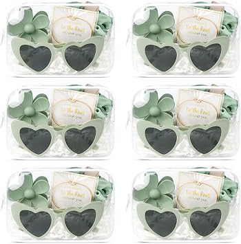 DEEKA 30 Pcs Bridesmaid Proposal Bag Set Gift Clear Makeup Toiletry Bag Bachelorette Party Favors Sunglasses Flower Claw Clips Scrunchies Knot Bracelets Bridal Wedding Party Gifts Sage Green