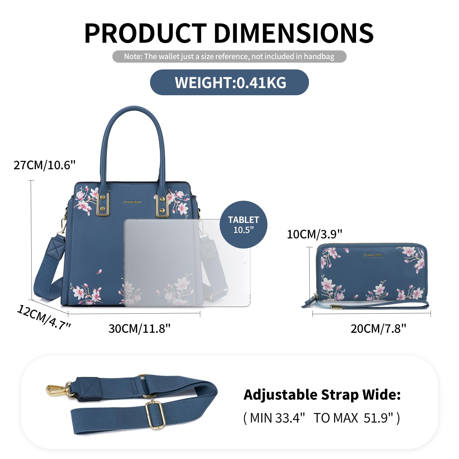 Pomelo Best Purses and Handbags for Women with Multiple Pockets, Leather Top Handle Satchel Fashion Tote Shoulder Bags Ladies: Blue