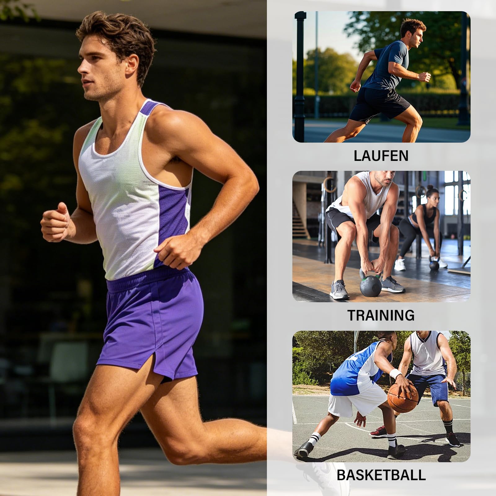 Amy Coulee Short de sport court en maille pour homme - Séchage rapide - Avec cordon de serrage intérieur