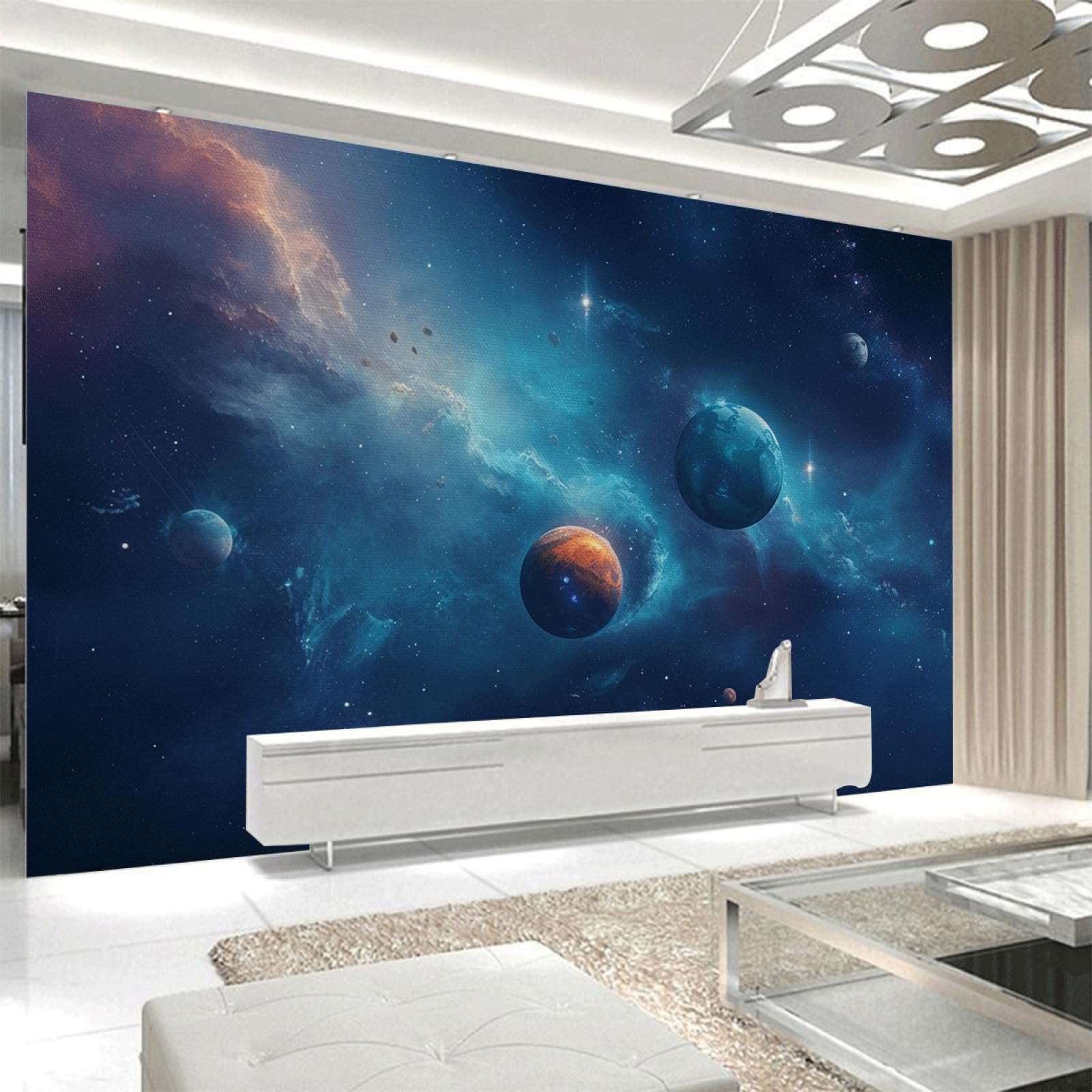 Papel de Pared Decorativo Azul Naranja Murales Decorativos Pared Sin Pegamento Fácil de Aplicar y Removible Papel Pintado Mural para Salón Dormitorio 210x140cm