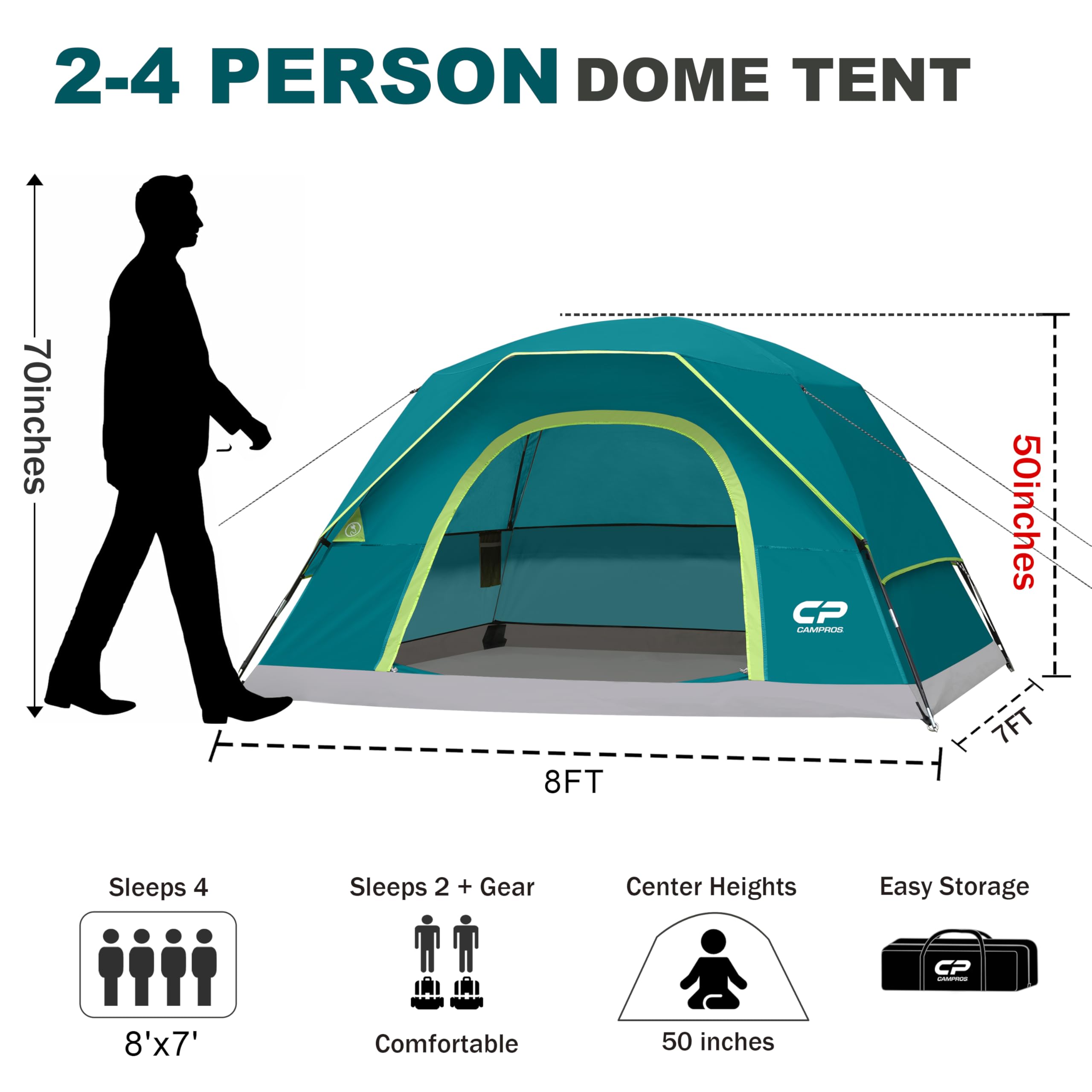 CAMPROS CP Campingzelt Familienzelt Wasserdicht Kuppelzelt mit Moskitonetz & Belüftung, Schnellaufbau Outdoor Zelt für Camping und Familie