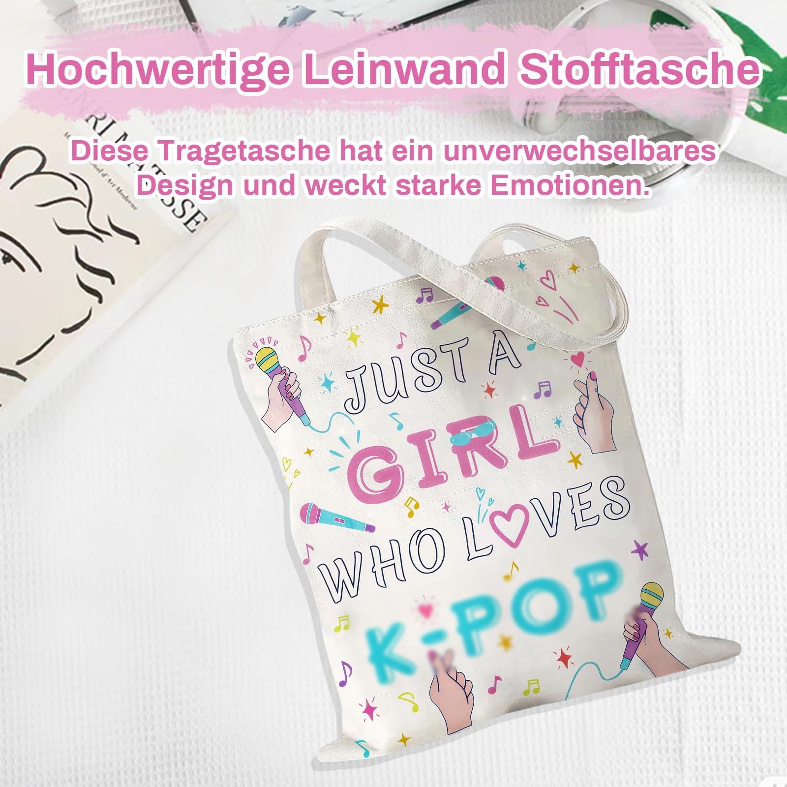 Torba jutowa kpop dwustronny nadruk, torba materiałowa, płócienna, torba materiałowa, torba do przenoszenia z kolorowym wzorem muzycznym, romantyczny prezent dla kobiet, przyjaciółki, mamy, miłośników