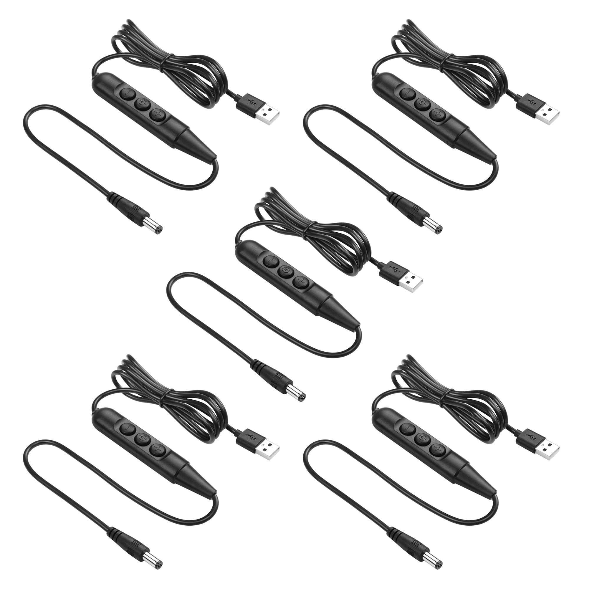 SinLoon USB Male with On/Off Switch to DC5521 Male Cable, USB 2.0 to DC 5.5mm x 2.1mm 6-Speed Dimming Switch Power Cable, for LED Strips Little Table Lamp and Other 5V Devices 5Pcs 1.5M/4.9FT (DC5521)