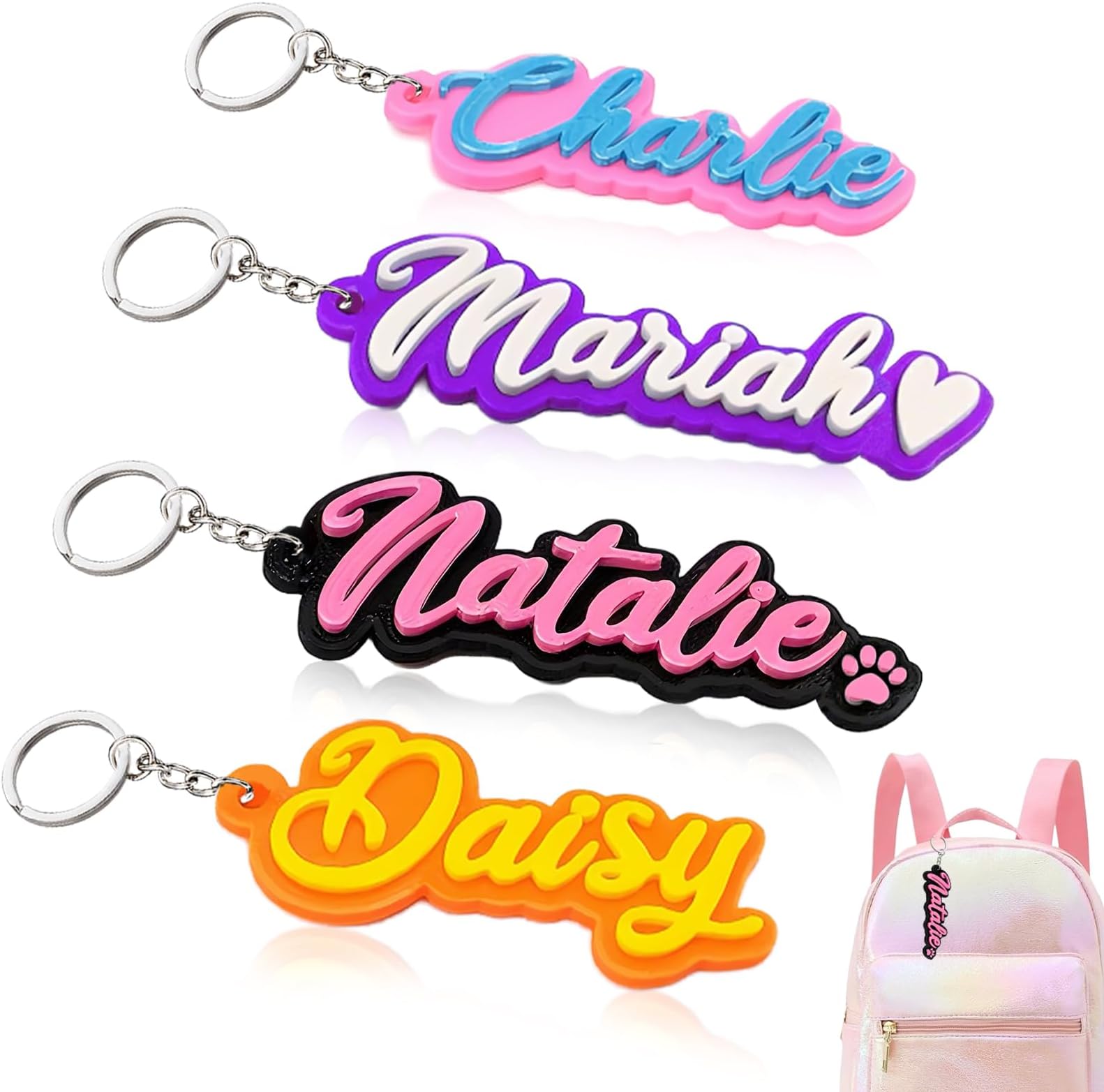 Personalized Name Tag for Backpack, Custom 3D Kids Name Keychain Tags, Personalized Back to School Supplies Gifts