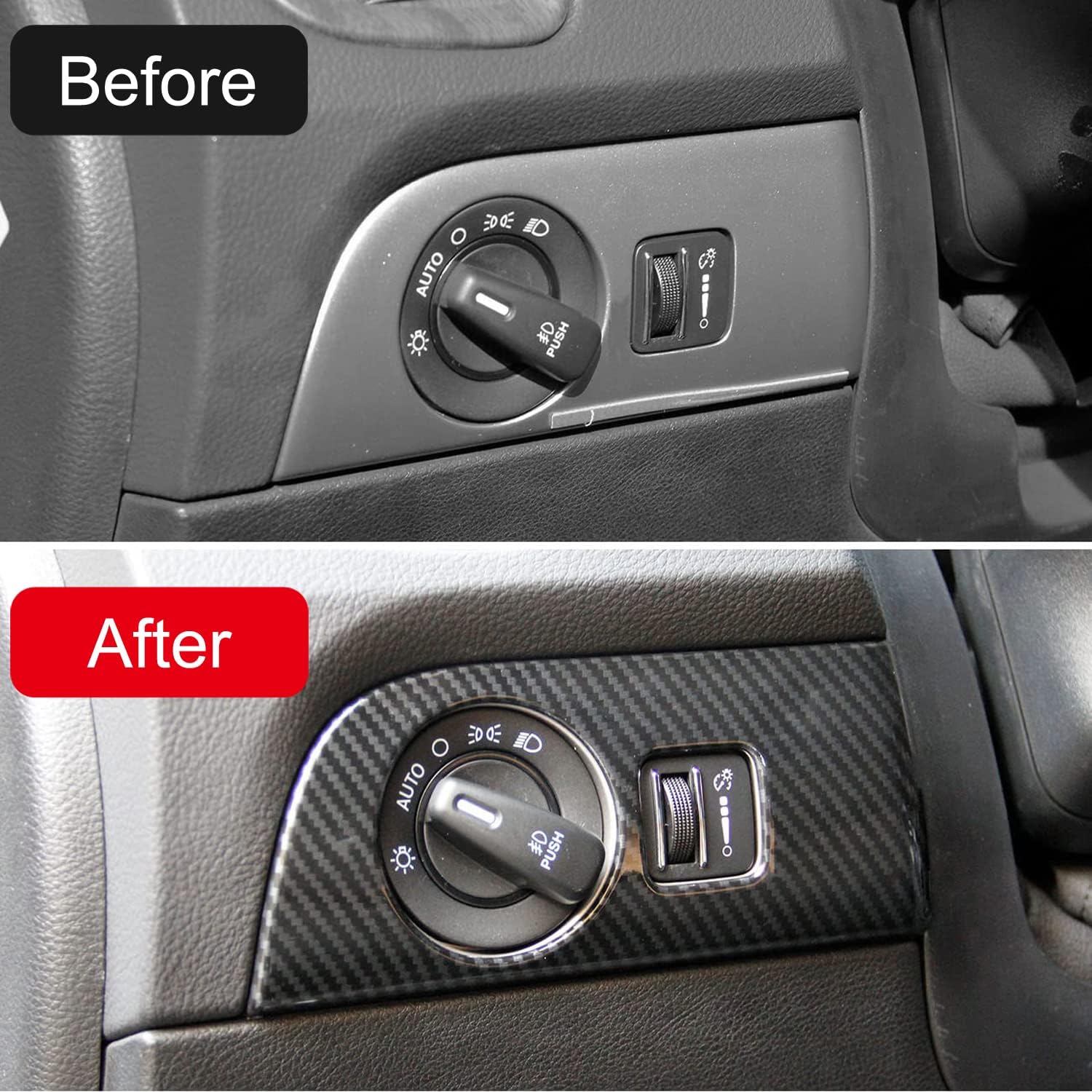 for Dodge Durango 2014-2020 LHD Carbon Fiber Black Head Light Switch Button Cover Trim 1pcs Car Accessories