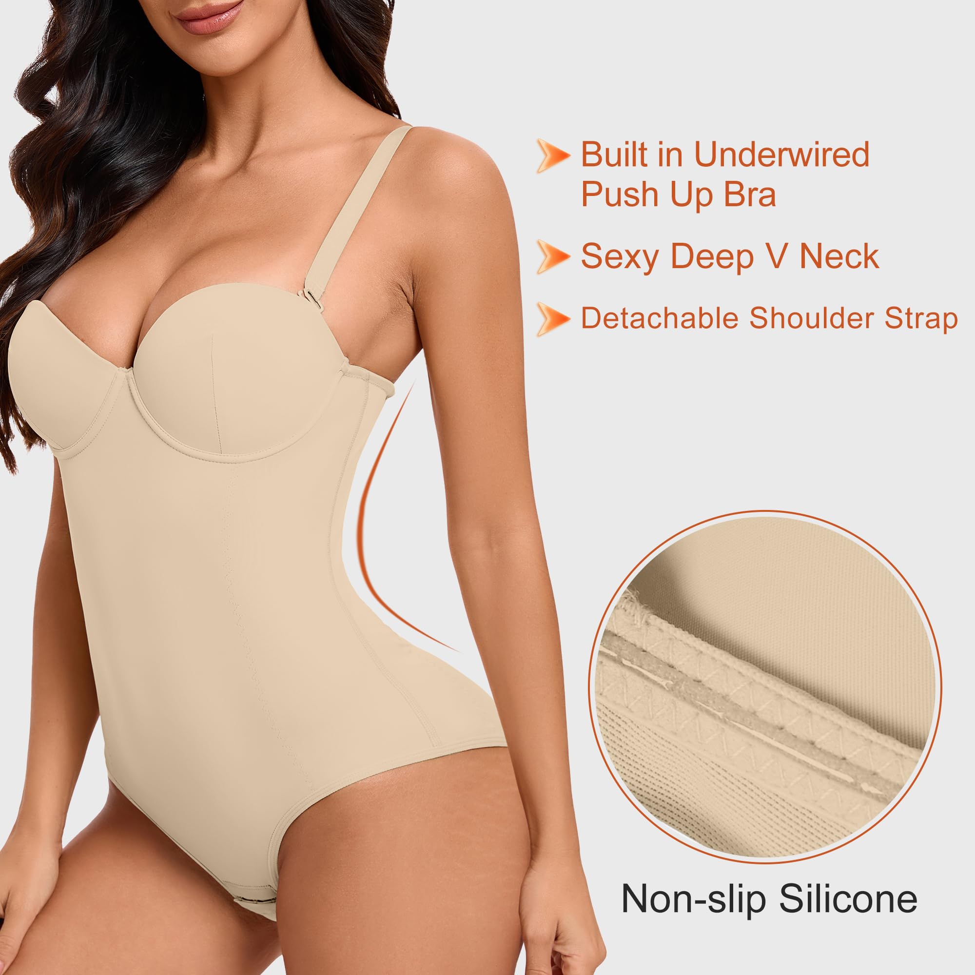 Body sans bretelles avec soutien-gorge intégré - Contrôle du ventre - Body Shaper complet : bretelles amovibles sculptant le dos bas - Forme de compression