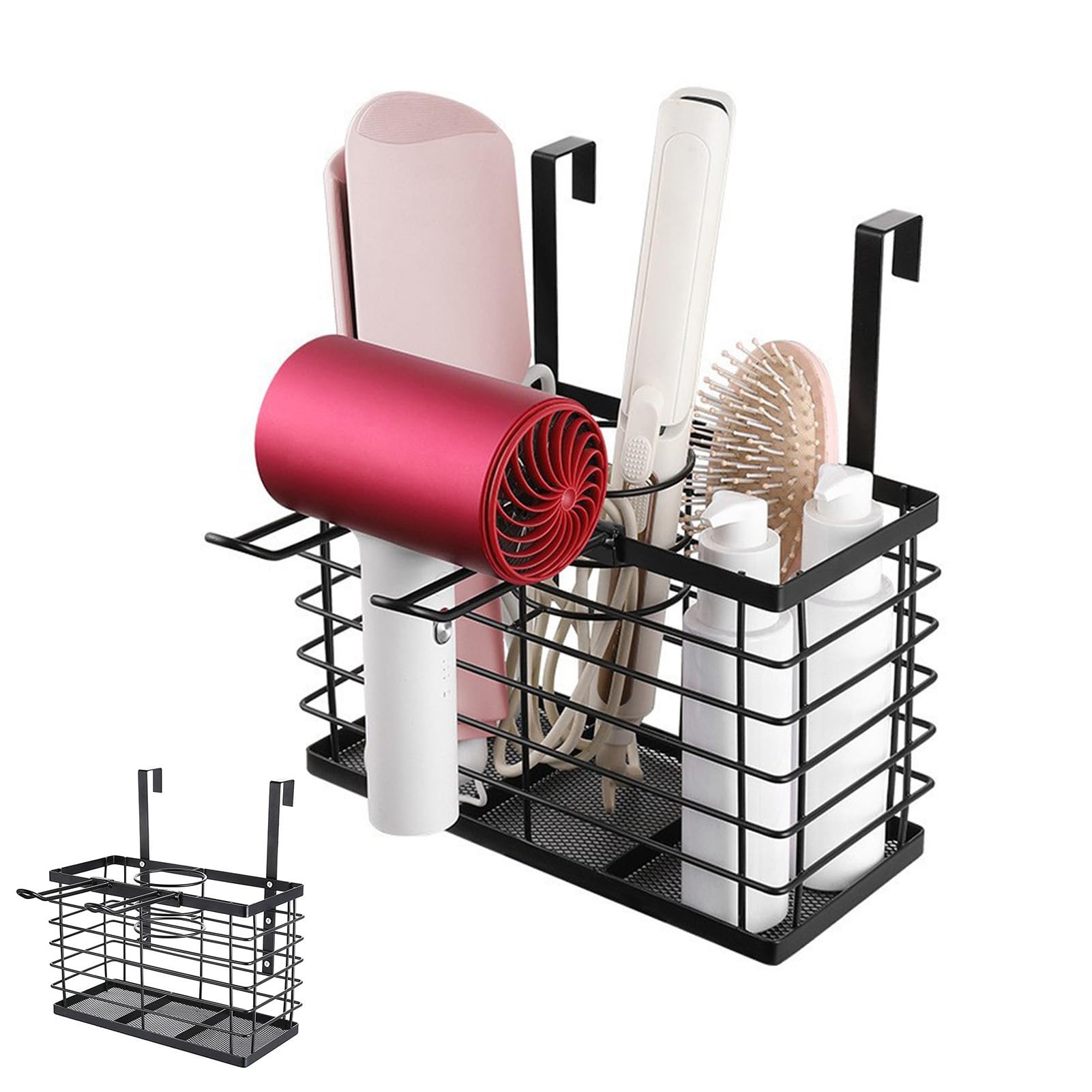 Support de sèche-cheveux réglable en hauteur 3 en 1 pour porte d'armoire de rangement pour sèche-cheveux, fers plats, baguettes à friser