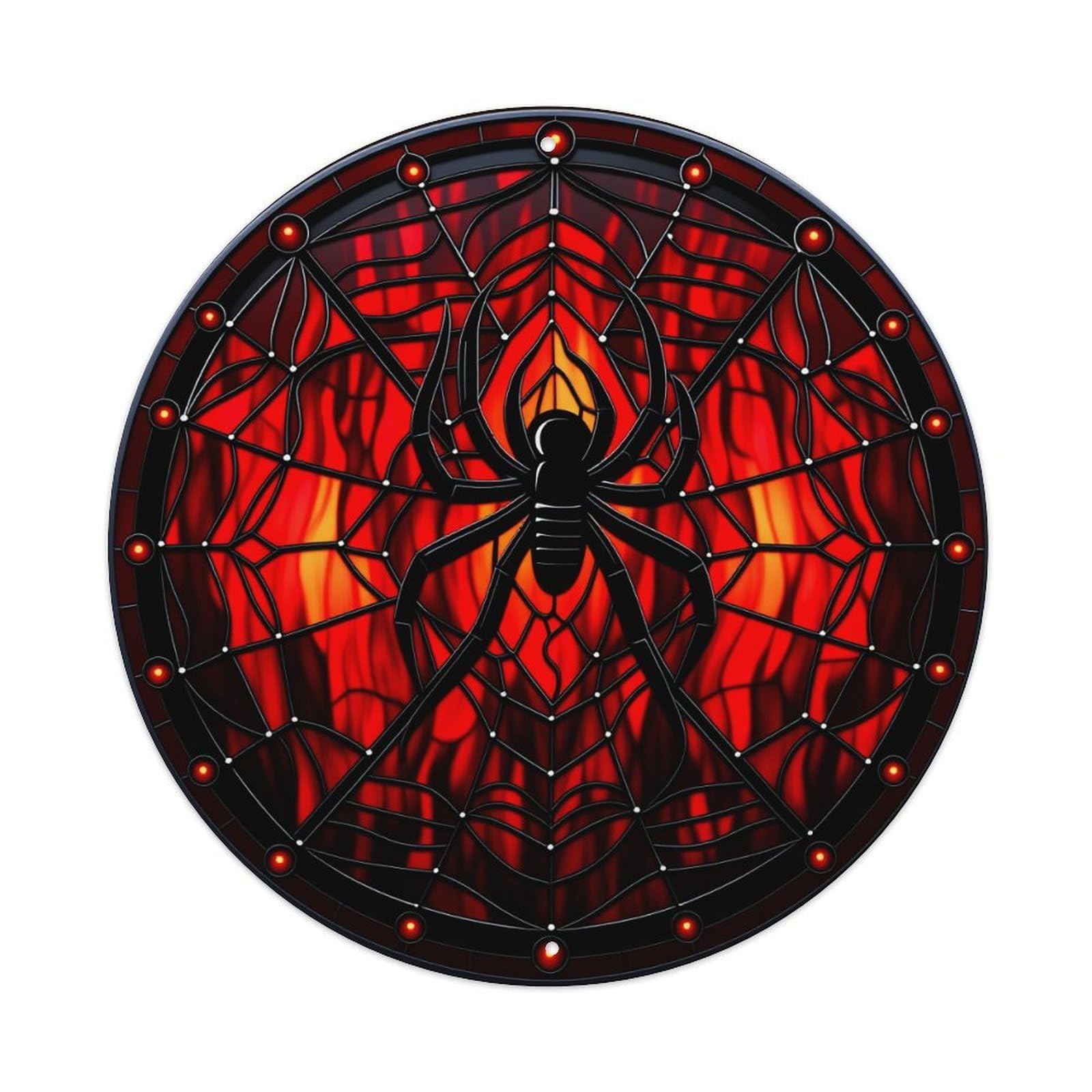 Spider Web Stained Glass Design Round Tin Sign Vintage Metal Poster Retro Bar, Home, Man Cave, Kitchen, Laundry Room Wall Art Decor Gift 8x8In