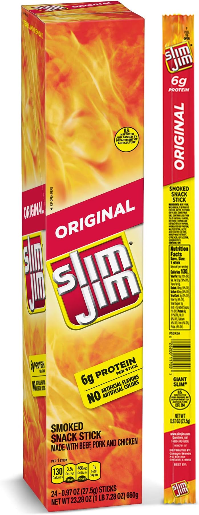 Slim Jim Giant Smoked Meat Sticks, Original Flavor, Keto Friendly, 0.97 oz. 24-Count