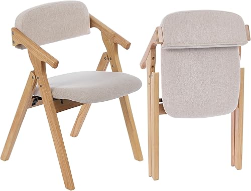 Miniatura 8 de Sillas plegables con asientos acolchados, silla de comedor apilable de madera, sillas de comedor plegables fáciles de almacenar para cocina, sala