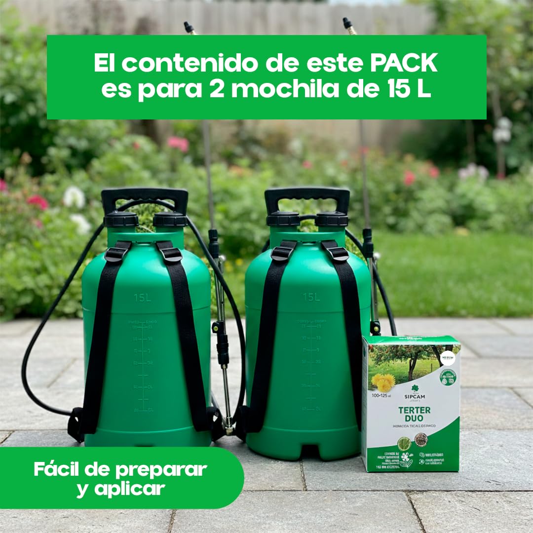 TERTER DUO Herbicida Sistémico Total 2 en 1 | Elimina Malas Hierbas de Todo Tipo (100 ml + 125 ml) | Alternativa al Glifosato (Roundup) | Hasta 300 m² | Destruye la Planta desde la Base