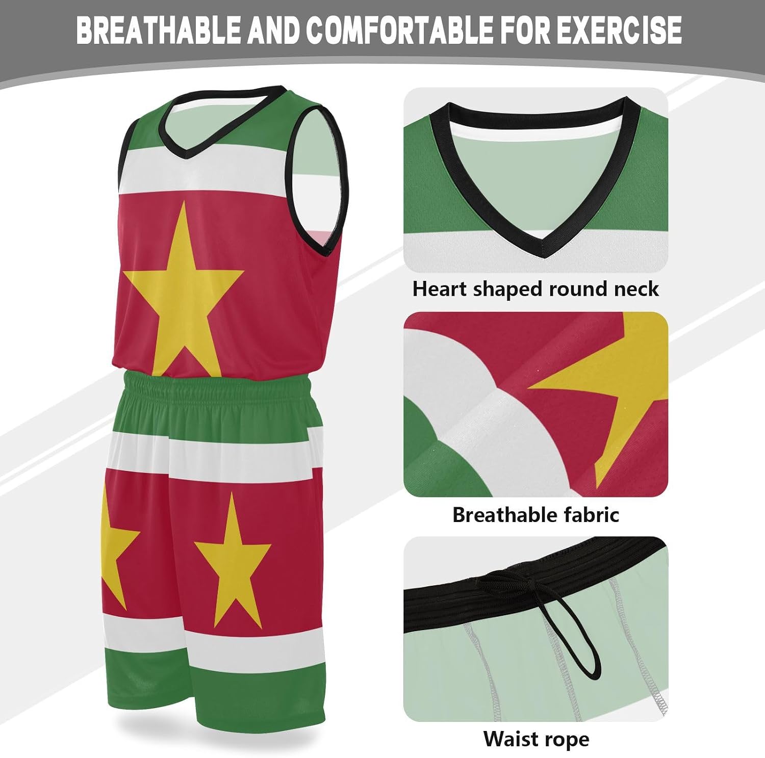 GuoChe Youth Basketball Jersey and Shorts National Flag of Suriname Practice Basketball Jersey